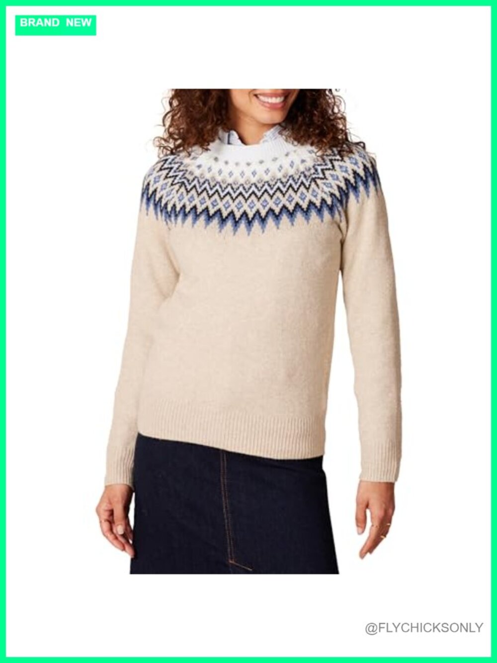 Soft-Touch Crewneck Sweater Pullover Fair Isle Long Sleeve Regular Fit